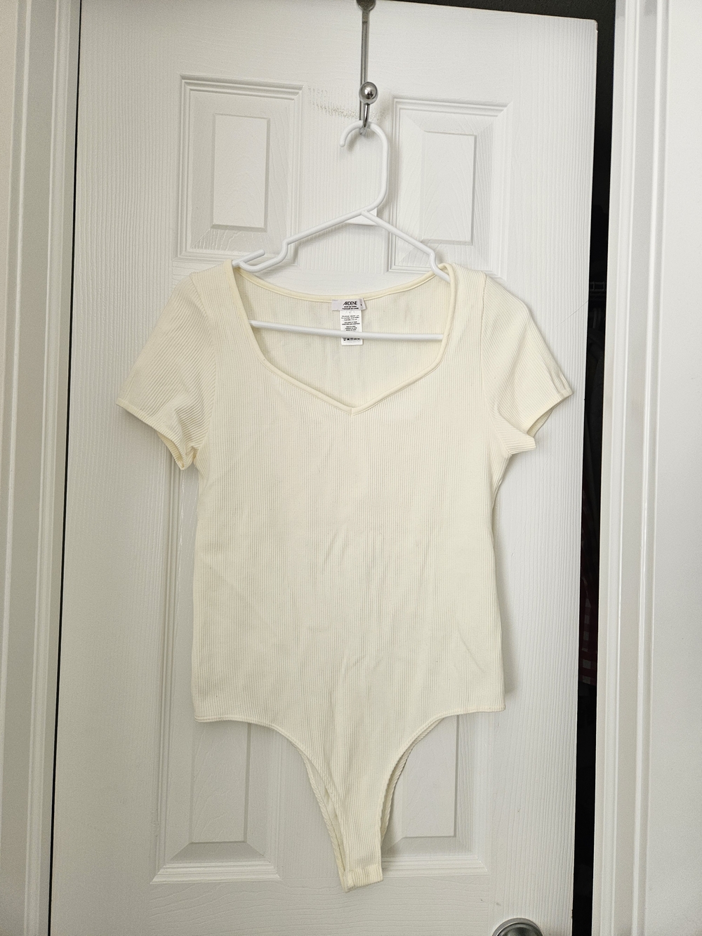 Ardene Ribbed V-Neck Short Sleeve Bodysuit - Cream